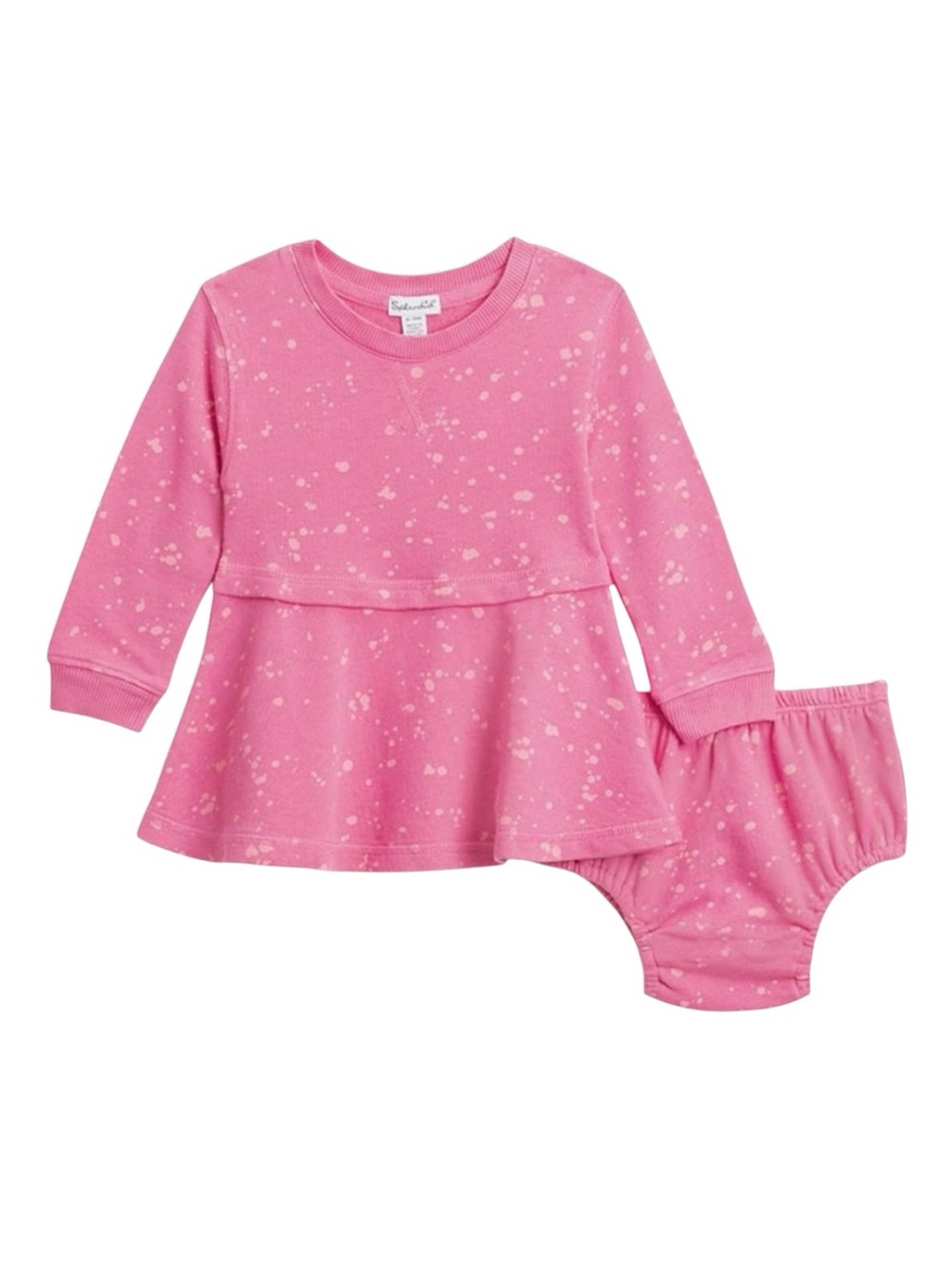 Splendid baby girl pink bleach splatter long sleeve dress with bloomers